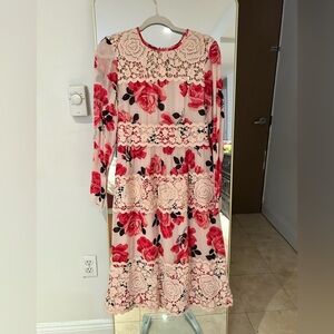 Kate Spade Rosa rambling rose Pink and Cream lace Midi Dress size 4